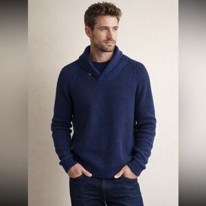 J. Crew Shawl Collar Textured Pullover Sweater Men Medium Blue Cotton Preppy